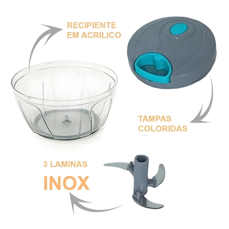 Processador de Alimentos Manual Premium 3 Lâminas Inox