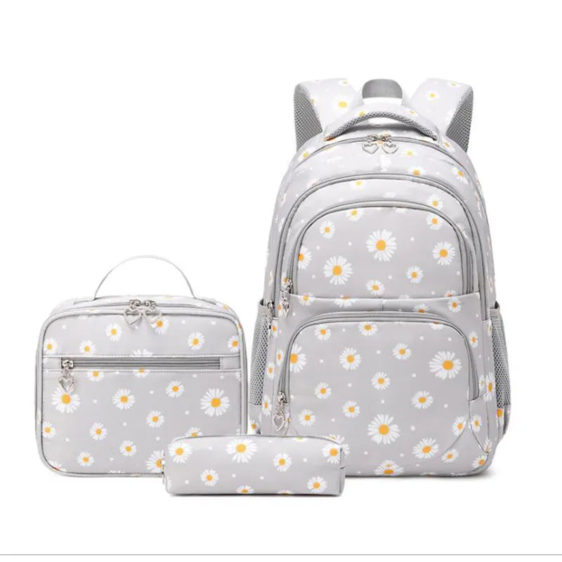 Kit de Mochila Escolar Feminina Impermeável - Florida Com Lancheira E Estojo